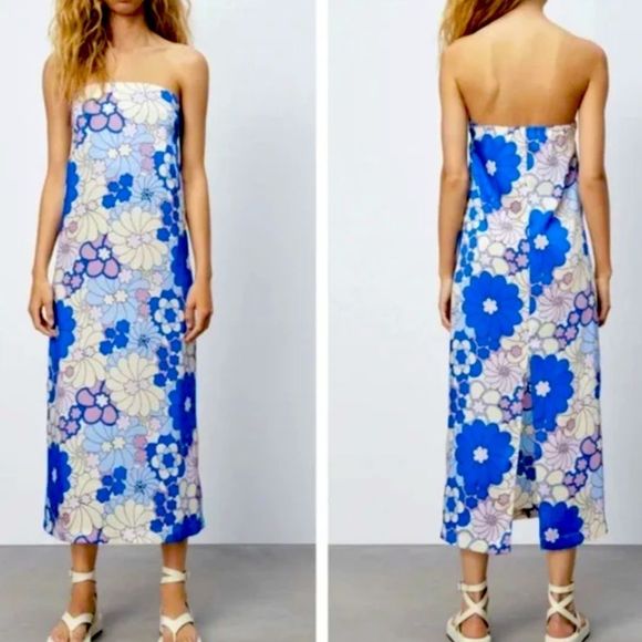 🌴 Mix & Match 2/$150 🌴 Zara Retro Mod Floral Print Strapless Midi Dress - Picture 8 of 16